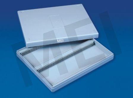 MEI Slide Box (MEP - 90) These Slides Boxes are durable, compact & provide utmost protection to 1"x3" slides. Heavy walls will not warp, splinter or crack.