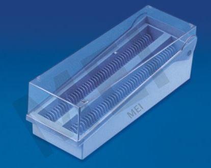 MEI Slide Storage Rack (MEP - 92) Adding to the existing range of slide accessories, this slide storage rack made of ABS can hold 100 slides, recognizable through the numeric indexing.