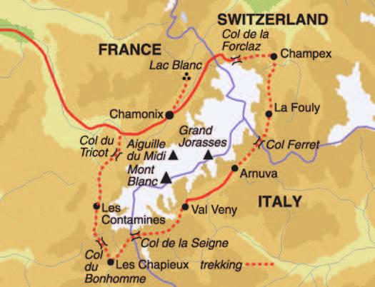 The Chamonix Valley with Mont Blanc and all its myriad of sister peaks and spires, the magnificent Grand Col Ferret with its imposing views of the Grand Jorasses, Col du Seigne with views of the
