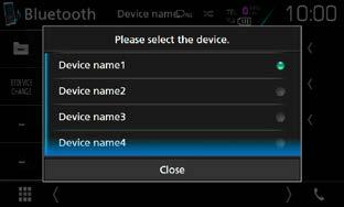 Upravljanje funkcijom Bluetooth Ploča funkcija 1 Dodirnite na lijevoj strani zaslona. 2 Dodirnite naziv uređaja kojeg želite spojiti.
