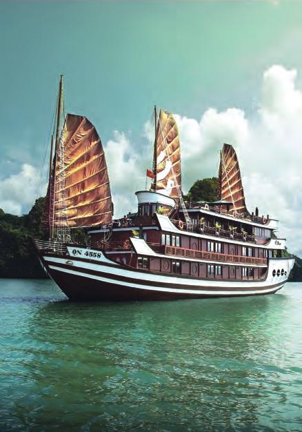 Traditional junk style boat, Halong Bay, Vietnam Hanoi to Siem Reap One-way scenic flight over Halong Bay DAY 4 HALONG BAY Today, you will be transferred for your boat tour to cruise to the bay s
