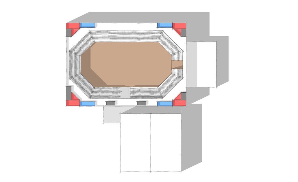 150 x300 Events Floor 5,000-6,000 Seat - Seating Bowl Warm-up Below Stairs From Events Level Restrooms & Concessions (Blue & Red typical)