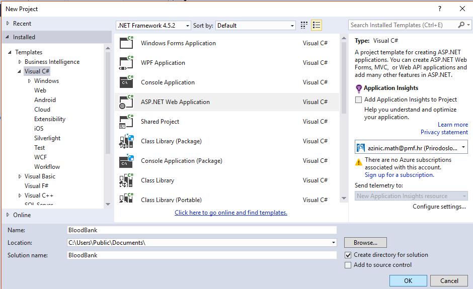 6 POGLAVLJE 1. RAZVOJNI OKVIR ASP.NET MVC 5 1.3 Stvaranje ASP.NET MVC 5 aplikacije MVC 5 aplikaciju možemo stvoriti koristeći Visual Studio 2013 ili noviju verziju.