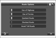 ) ekraną. 4.3 pav. Maršruto parinktys A-Navi System leidžia vartotojui pasirinkti kelio maršruto tipą pagal skirtingas navigacijos situacijas.