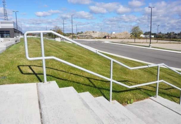 3.5 HANDRAILS Handrails on ramps and stairs provide assistance and stability and function as a safety mechanism; they shall be designed to accommodate height differences and withstand the weight of a