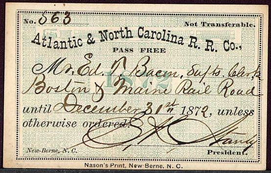 COLLECTOR S ITEM The A & NC railroad pass reproduced above recently sold to a collector for nearly $200.
