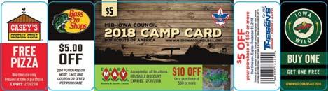 The 2018 Camp Card has over $300 of added value s ll it sells for only $5.00 per card. Card orders began October 1st with the sale beginning on February 1, 2018.