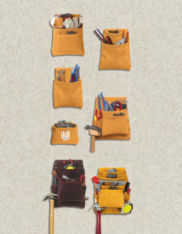29 #583X 3 Pocket Nail & Tool Bag Large capacity main nail/tool pocket. 2 Smaller pockets fit nails, screws, pliers, etc. Heavy Duty Suede Leather.