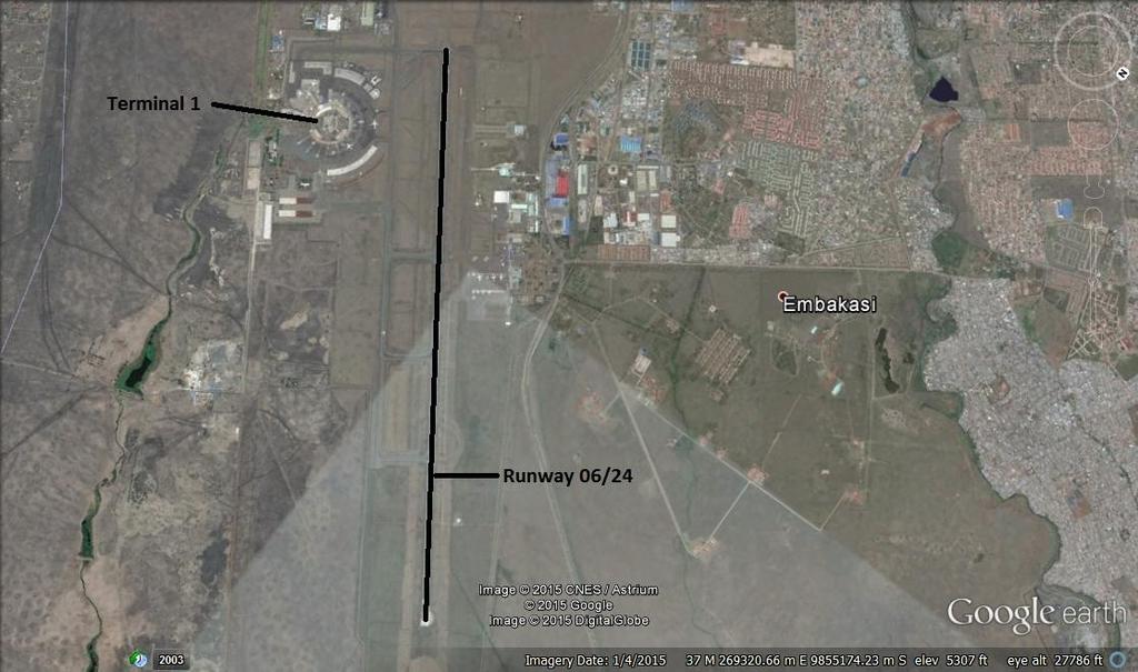 Figure 3 A Google Earth image of the Runway 06/24 and the