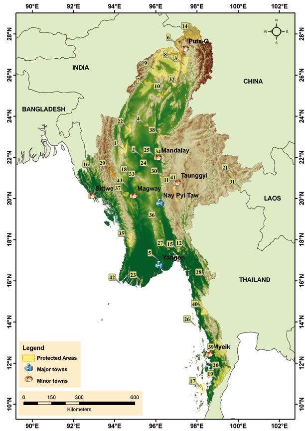 Table 3 List of Myanmar PAs* ID Site name National Designation Status Establishment Year Area (km2) 1 Alaungdaw Kathapa National Park Designated 1989 1597.