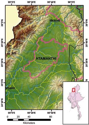 HPONKANRAZI HTAMANTHI Site ID 6 Legend of topographic maps Site ID 7 Legend of topographic maps Locality Coordinates N27 38, E97 16 Size (km²) 2,704 Altitude (m.