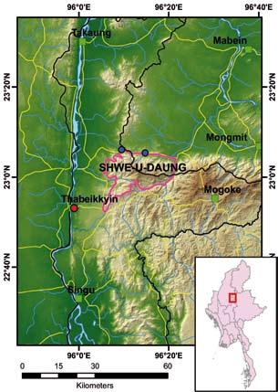 SHWE-U-DAUNG Site ID 38 Legend of topographic maps Locality Mandalay Region, Thabaikkyin and Mogok Townships; Shan State, Mong Mit Township Head Quarters Ranger Post Coordinates N 23 01, E96 13 Size