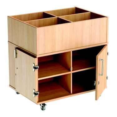 ColourBox Storage Furniture - Kinderboxes Kinderbox tub storage This unit has 4 compartments to store books as well as 4 large plastic tubs for general storage CKT22D/PB/CL It is supplied without