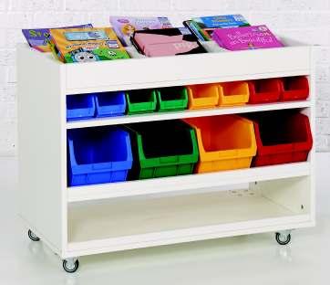 Kinderboxes - ColourBox Storage Furniture Slimline kinderbox Only 300mm deep, this narrow storage unit is ideal where space is limited 4 compartments to display books on top as well as another 4