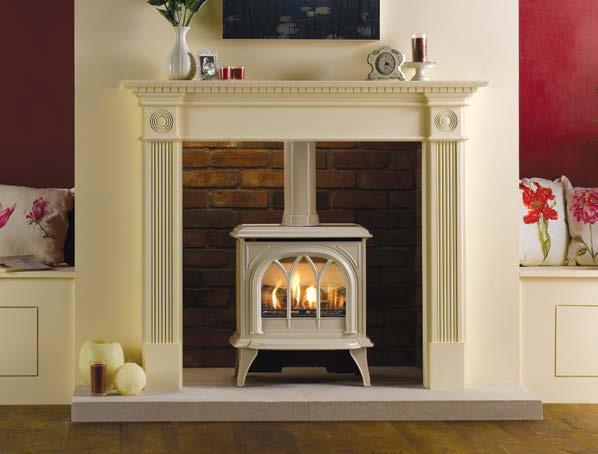 Gas Huntingdon 30 with tracery door and log-effect in Ivory enamel To view & download our complete range of brochures, simply scan this code or visit www.gazco.