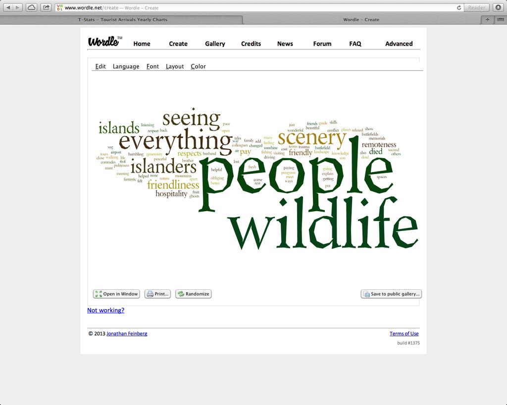 What Leisure Tourists Liked The word-cloud below shows the responses to the question: What did you like best about your trip to the Falklands?
