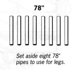 FRAME ASSEMBLY 1. Place all corners and pipe on the ground as shown in diagram below. There are 8 pieces of short pipe (68 ) used to form the roof rafters.