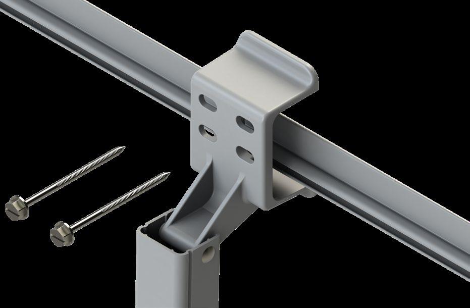 10. Center the upper mounting brackets on the support arm assembly centerline marked previously and arrange the upper mounting brackets to straddle the awning rail.