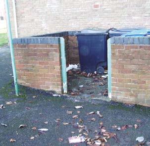 This communal bin area is in need of attention.