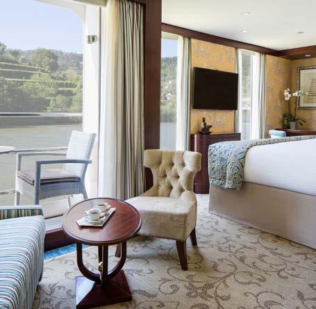 Queen Isabel Junior Suite, Upper Deck PLEASANTLY PALATIAL and adorned with charm. Named for Portugal s beloved queen, this ship is as picturesque as the Douro River Valley she cruises through.
