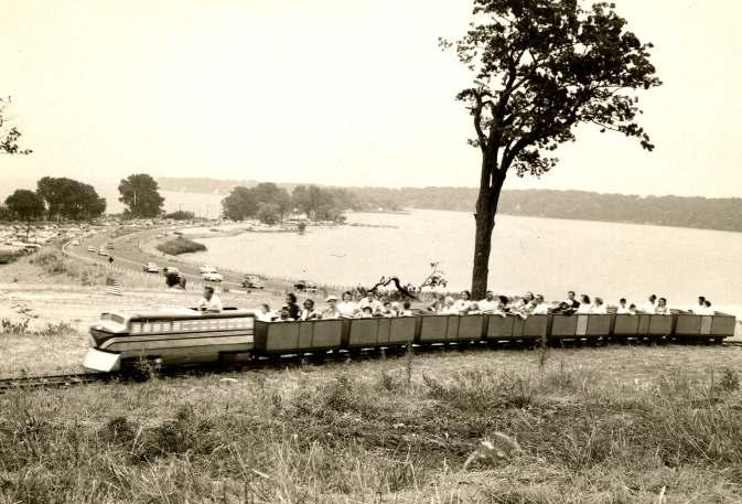 c. 1950 Staying on Track The Scenic train takes you out for a beautiful view of Lake Ontario and Irondequoit Bay, at a spot where the water park is today.