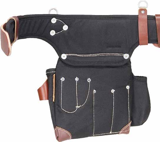 Left side fastener bag holsters a speed square and features patented* Oxy 2-in-1 outer bags providing