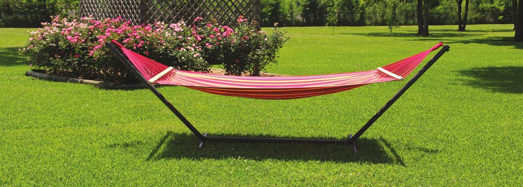 14288 Hammock Combos Sunset Bay Hammock/Stand Combo 118" x 57" overall size, 82" x 55" bed size Hammock features: cool, durable, polyweave PVC coated bed with braided,