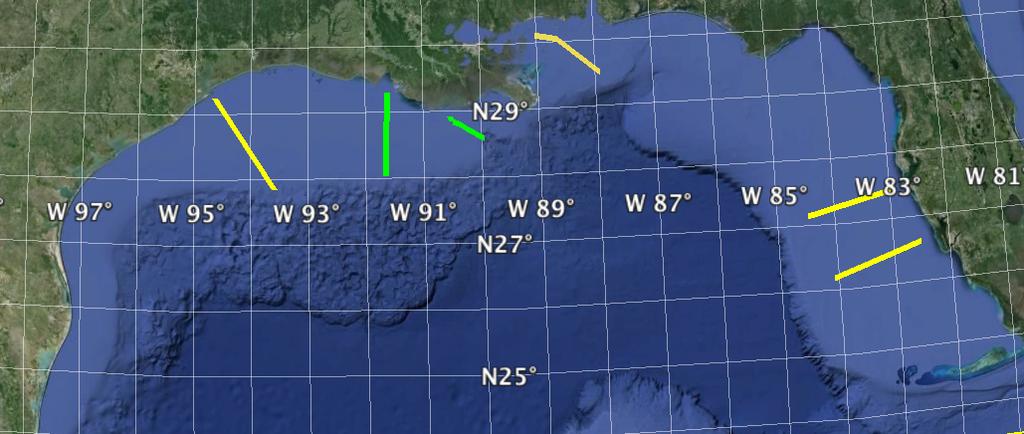 Mexico, but particular locations for those transects are not identified. Figure 3 shows the four glider transects in the northern Gulf.