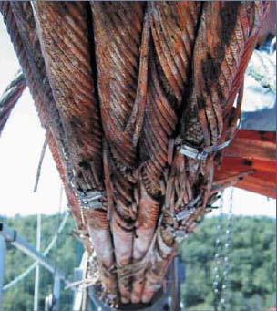 June 2003: Corroded suspension cables on