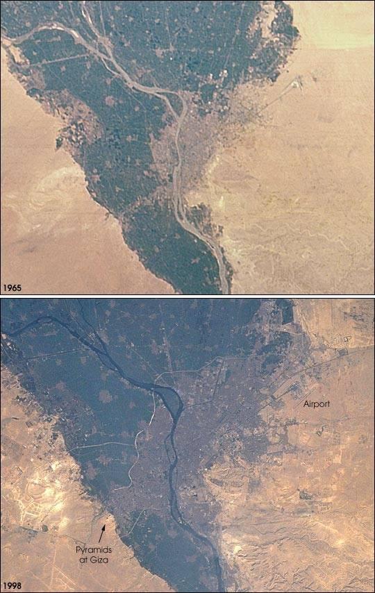URBAN GROWTH IN CAIRO The population of the Cairo metropolitan area has increased from less than 6 million in 1965 when the first picture was taken, to more than 10 million in 1998 (United Nations