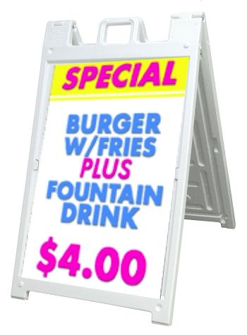 These sign frames have built-in tabs on the left and right side to quickly swap out your message when needed. Item: OH-017 Outdoor Portable Sidewalk Sign 36 x 56 36 x 62 36 x 71 4.