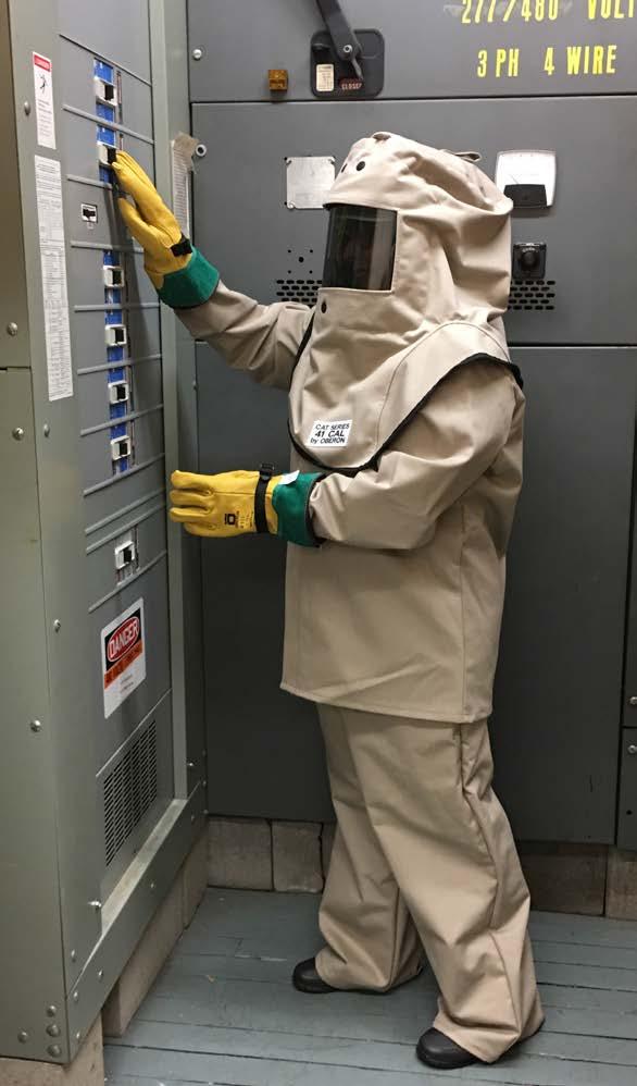Please refer to NFPA 70E or CSA Z462 Standards for specific selection requirements. Suit is made from a flame resistant treated cotton.