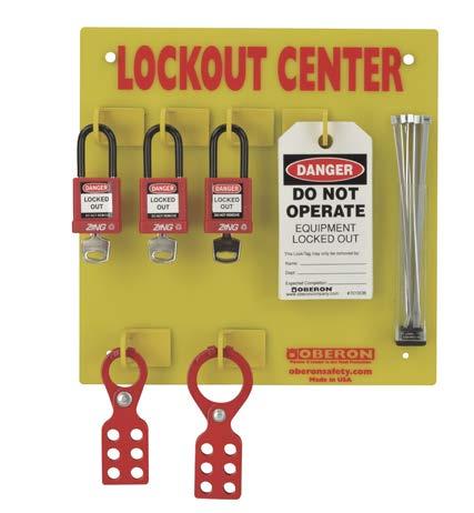 Made in USA Kit Contains: (3) Red Padlocks w/ 1¾ Shackle, (5) Lockout Tags, (10) Cable Ties, (1) 1 Steel Hasp, (1) 1½ Steel Hasp Mfg# Description Configuration UPC LOTO-CENTER-3L Electrical Center 3