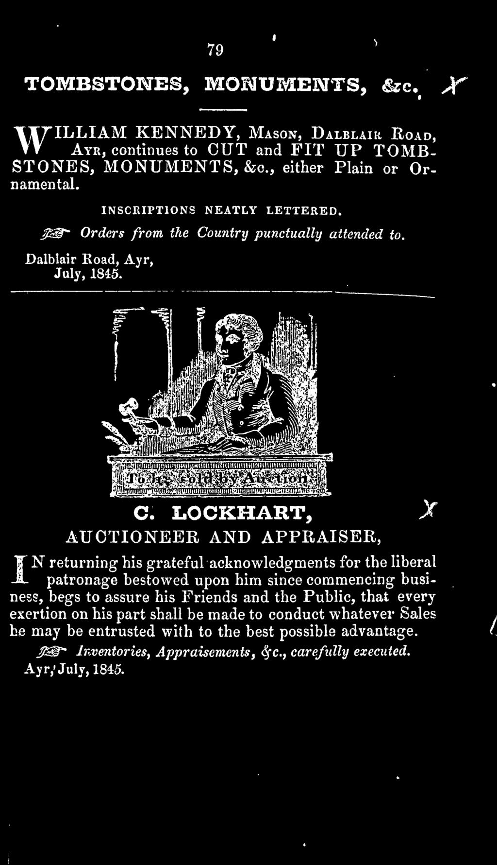 LOCKHART, J AUCTIONEER AND APPRAISER, returning his grateful acknowledgments for the liberal IN patronage