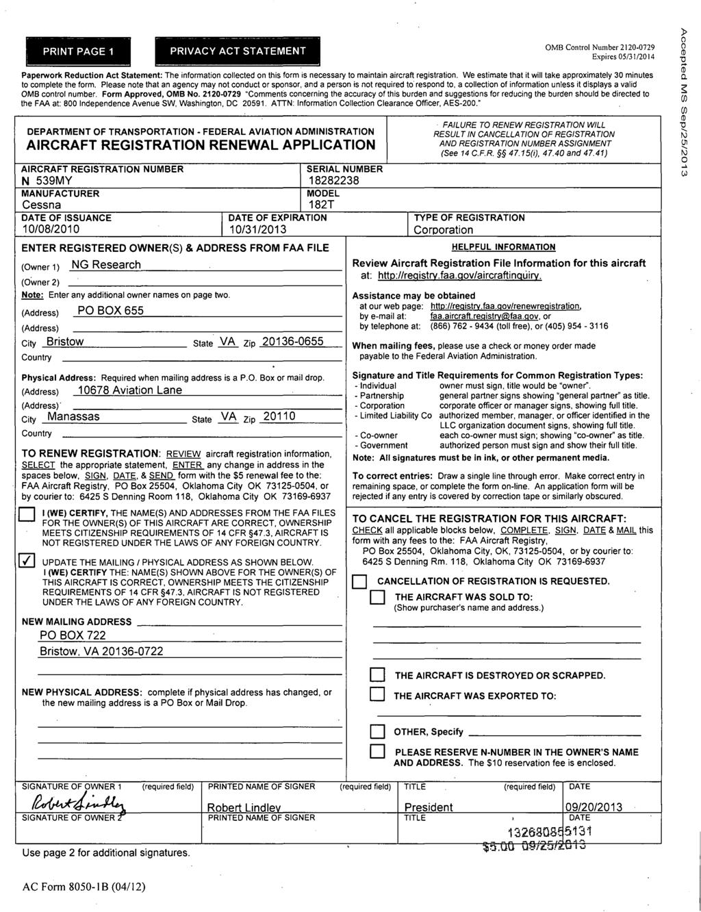 r -- - - I PRINT PAGE 1 ~ - - - - ------- - - -- - - - - PRIVACY ACT STATEMENT OMB Control Number 212-729 Expires 5/31/214 Paperwork Reduction Act Statement: The information collected on this form is