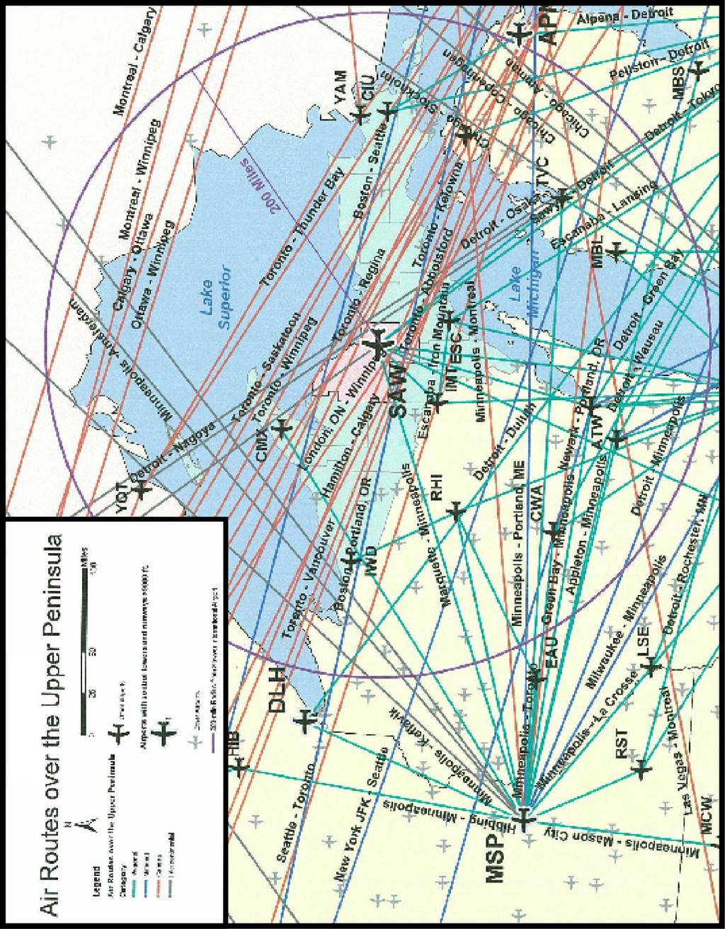 Figure 3-2 Air Routes over the Upper Peninsula Chapter 3