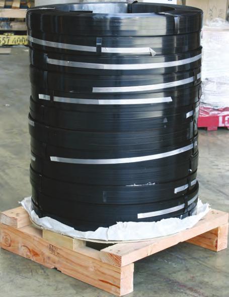 Standard Mill Wound Steel Strapping Large black painted rolls for bulk users. Smooth well rounded edges (ensuring safe use). Packed 12 rolls per skid for bulk users.