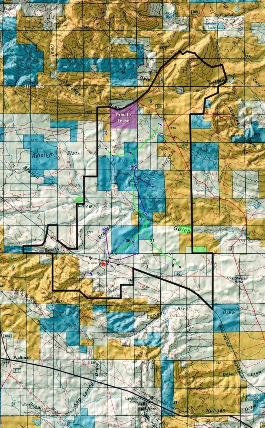Arrowhead Ranch Powder River, WY - Natrona County 10,108 Acres Deeded 5,752 Acres BLM Lease 3,318 Acres State WY Lease 480 Acres Private Lease 19,658 Acres Total Map Key State of WY