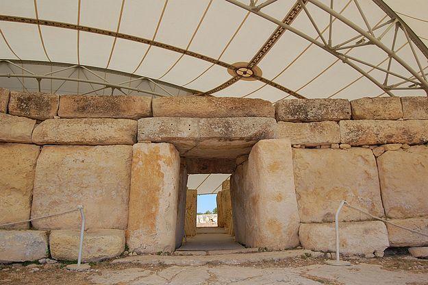 Ħaġar Qim, "Standing/Worshipping Stones", is a megalithic temple complex found on the Mediterranean island of Malta, dating from the Ġgantija phase (3600-3200 BC).