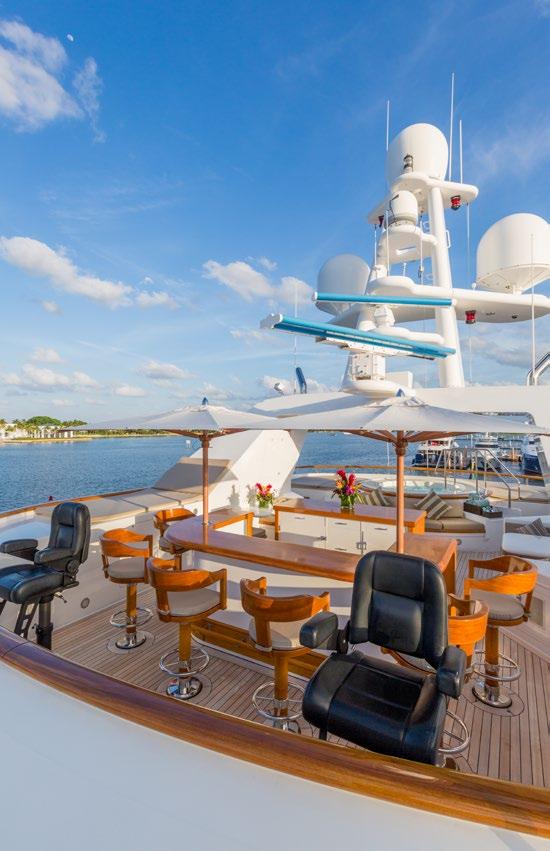 A beautiful sculpted spiral staircase leads guests below deck to six additional staterooms. Two king staterooms feature 28-inch flat screen TVs and en-suite bathrooms.