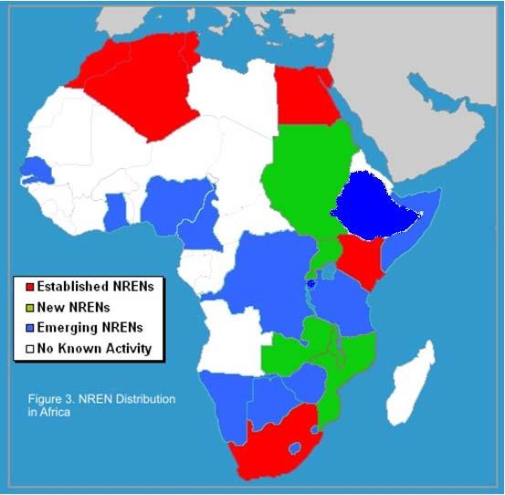 NRENs in Africa Established Algeria Morocco Tunisia Egypt Kenya South Africa New: Mozambique Rwanda Tanzania Uganda