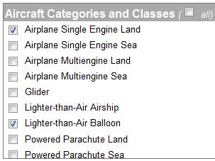 Aircraft Categories and Classes These selections are used to assist in searching for Accredited Activities that interest you or that you plan to use while participating in the WINGS program.