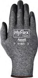 HyFlex Foam Gray Gloves Offering the same outstanding light oil grip as above. Provides exceptional comfort using knitted variable stitch design.