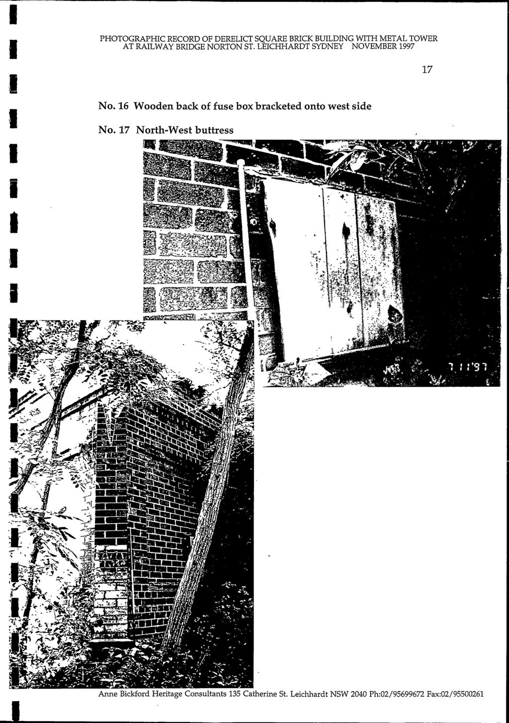 . PHOTOGRAPHC RECORD OF DERELCT SQUARE BRCK BULDNG WTH METAL TOWER AT RALWAY BRDGE NORTON ST.