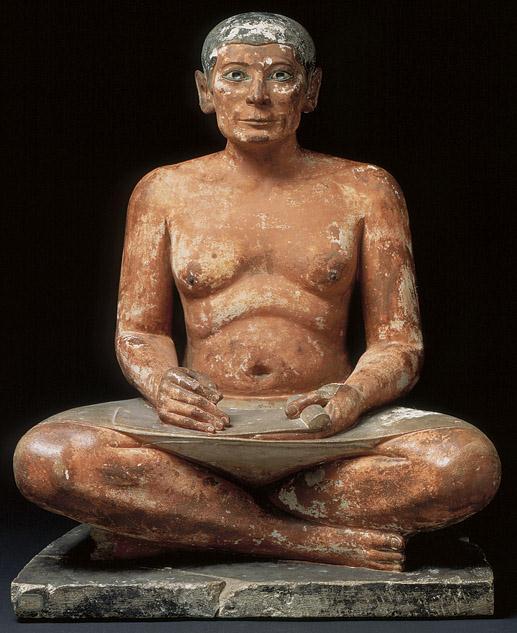 Seated Scribe, painted limestone with inlaid eyes, Fifth Dynasty, 2,450-2,325 BCE Become a scribe so that your limbs remain smooth and