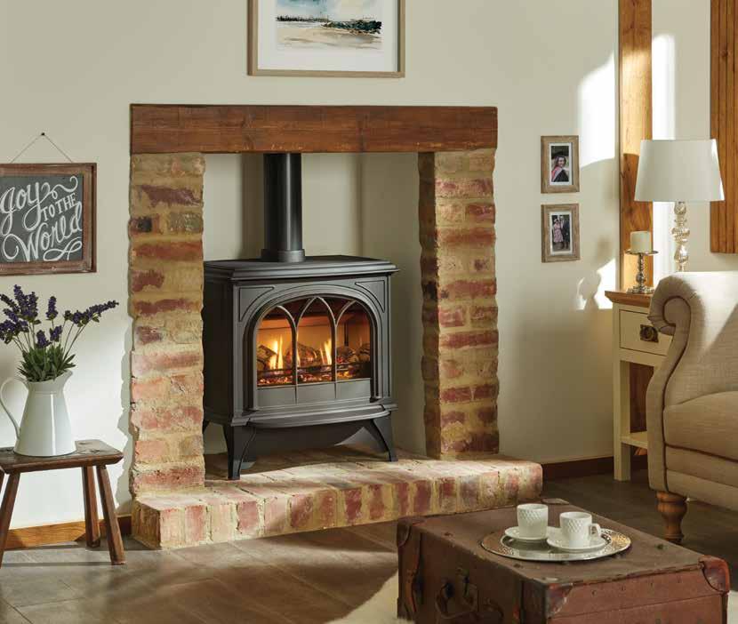 Stockton Gas Huntingdon 5 Gas Balanced 40 40 with with Flue Tracery Trcaery with door log-effect Door in Matt in fire Matt Black Black A warm welcome Nothing creates an inviting atmosphere quite like