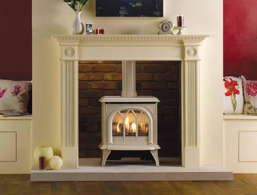 Gas Huntingdon 30 with tracery door and log-effect in Ivory enamel To view & download our complete range of brochures, simply scan this code or visit www.gazco.com Your Gazco stockist: 3.