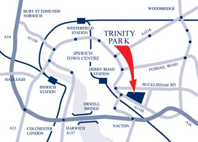 How to find us We hope this map will help you find Trinity Park. If you have any problems please call us for directions on 01473 707121. For Sat Nav systems please enter our postcode IP3 8UH.