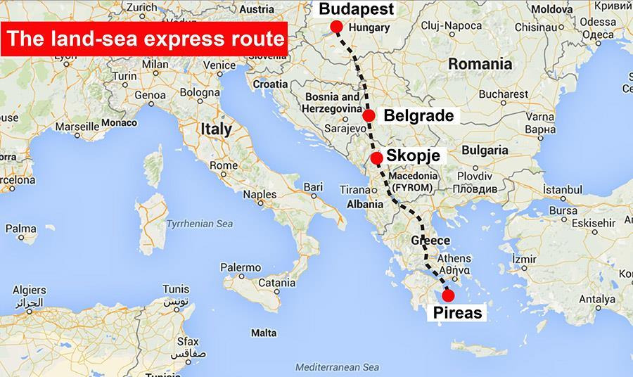 Land-sea express route between Piraeus and Budapest,