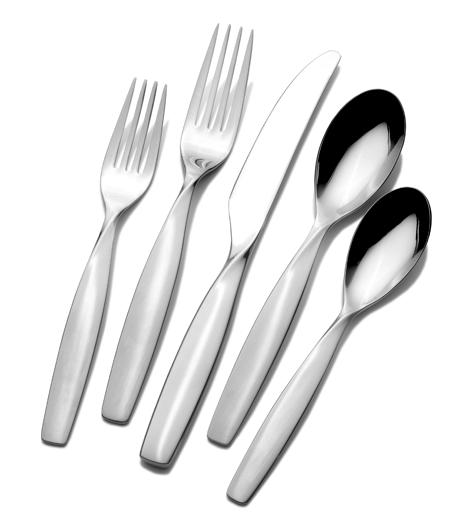 Sasaki Axis Sasaki Axis is available as a 45-piece set, which includes: 8 salad forks, 8 dinner forks, 8 dinner knives, 8 dinner spoons, 8 teaspoons, 1 tablespoon, 1 pierced tablespoon, 1 cold meat